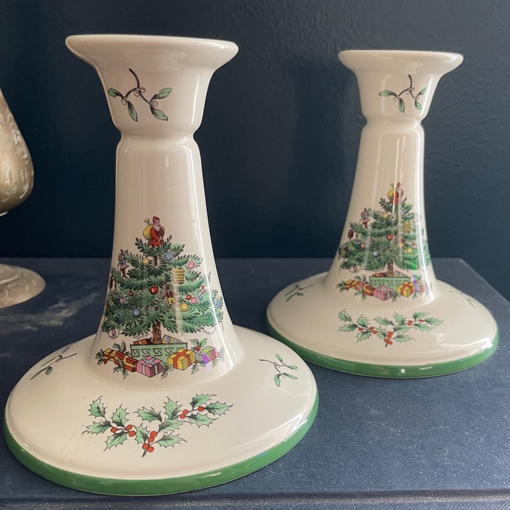 Festive Spode Christmas Tree Candle Holders